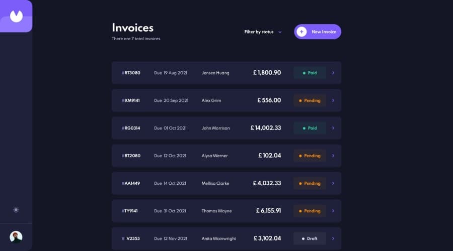 photo of invoice website screenshot